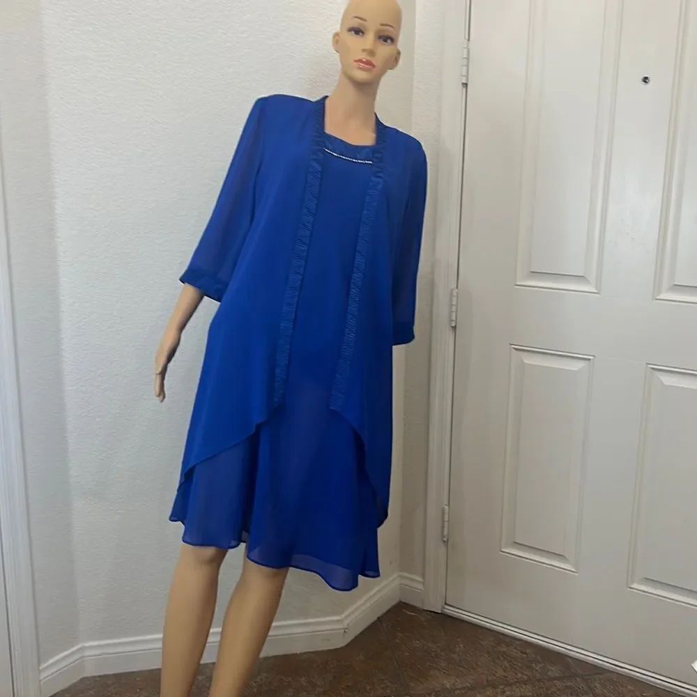 Le Bos Sz 12P Dress & Jacket Set Royal Blue Diamond Accent Scoop Neck Sleeveless